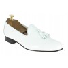 Mocassin à pompons slippers sleepers Center 51 prince vernis blanc pompons blanc