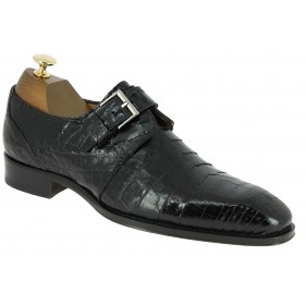 Monk strap shoe Mezlan 4312 genuine black crocodile