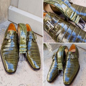 Monk strap shoe Mezlan 4312 genuine green crocodile