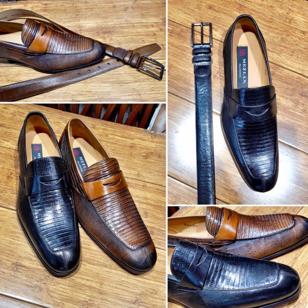 Mocassin Mezlan 4450 véritable lézard noir