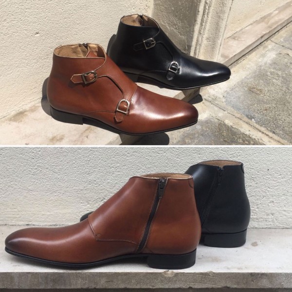 Monk strap Boot with zipper Baxton 12293 brown leather