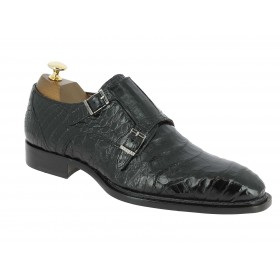 Chaussure à double boucles Mezlan 3998 véritable crocodile noir
