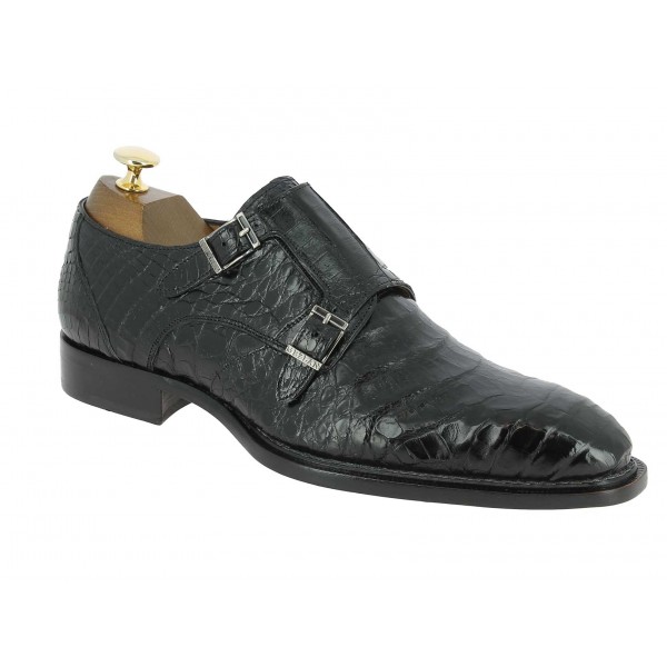 Double Monk strap shoe Mezlan 3998 genuine black crocodile