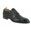 Double Monk strap shoe Mezlan 3998 genuine black crocodile
