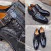 Double Monk strap shoe Mezlan 3998 genuine black crocodile