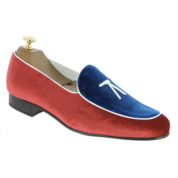 Moccasin slippers sleepers Center 51 Bimat multicolored blue white and red velvet
