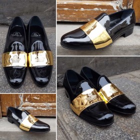 Moccasin slippers sleepers Center 51 clubber black varnished leather