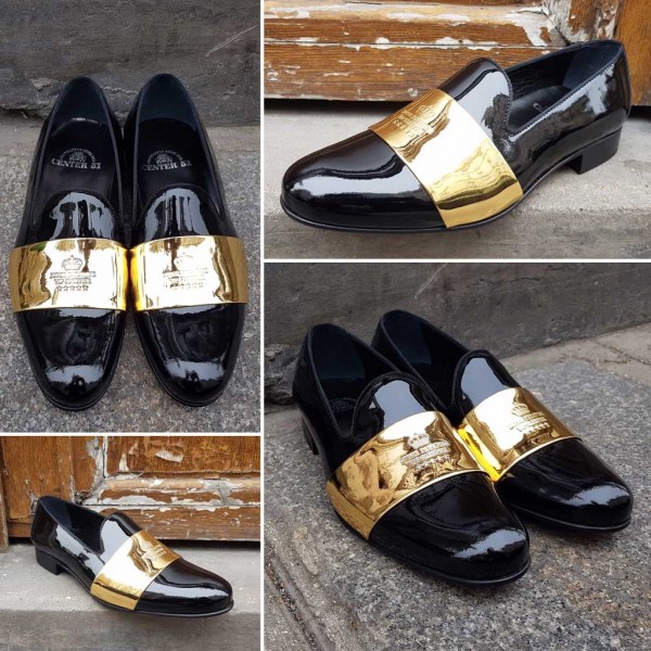 Mocassin slippers sleepers Center 51 clubber cuir vernis noir