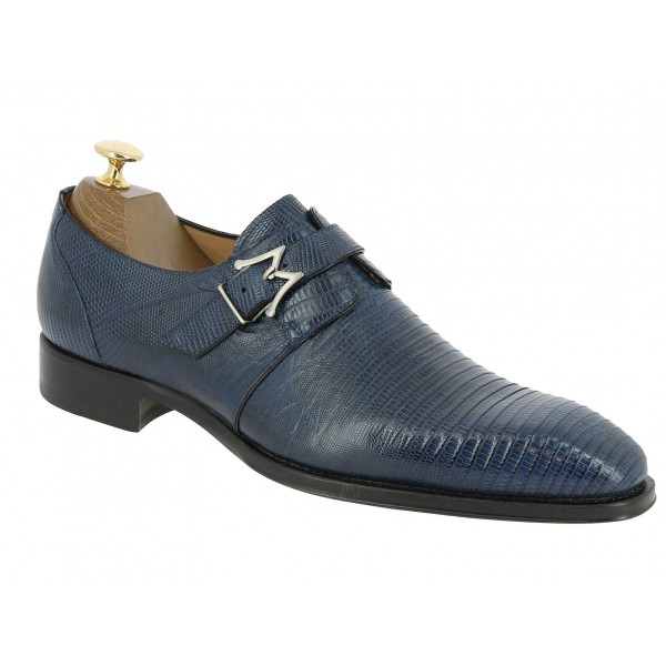 Monk strap shoe Mezlan 4594 genuine navy blue lizard