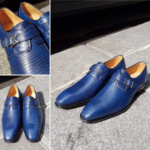 Chaussure à boucles Mezlan 4594 véritable lézard marine