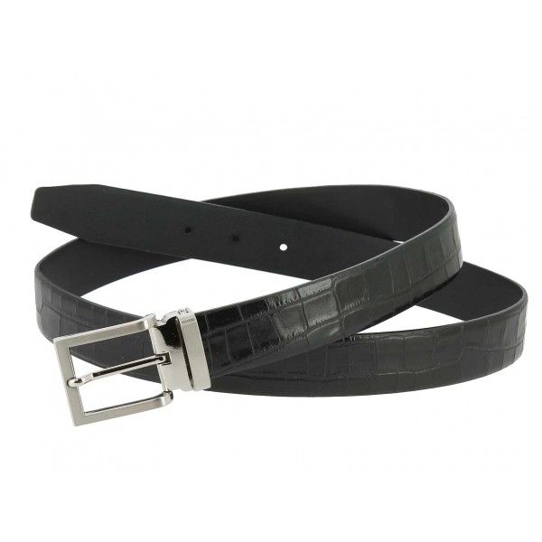 Ceinture en cuir façon crocodile noir