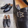 Chaussure à boucle Mezlan 4594 véritable lézard noir