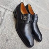 Chaussure à boucle Mezlan 4594 véritable lézard noir