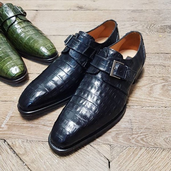 Monk strap shoe Mezlan 4312 genuine black crocodile