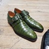 Chaussure à boucle Mezlan 4312 véritable crocodile vert