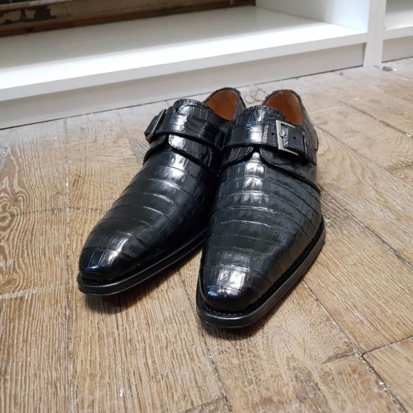 Monk strap shoe Mezlan 4312 genuine black crocodile