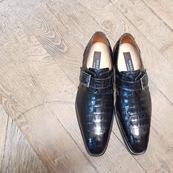Monk strap shoe Mezlan 4312 genuine black crocodile