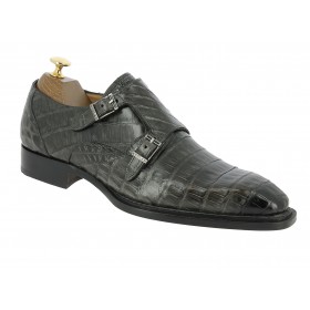 Double Monk strap shoe Mezlan 3998 genuine grey crocodile