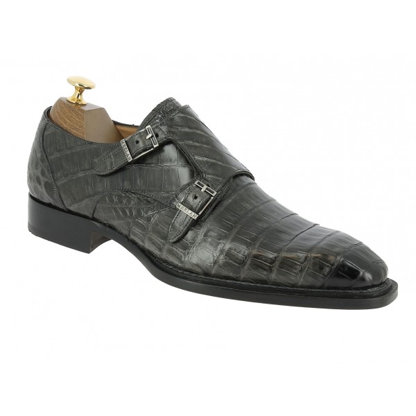 Chaussure à double boucles Mezlan 3998 véritable crocodile gris