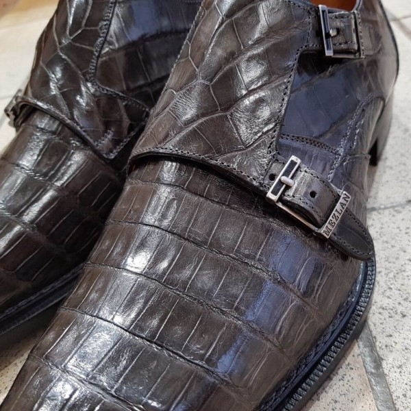 Chaussure à double boucles Mezlan 3998 véritable crocodile gris