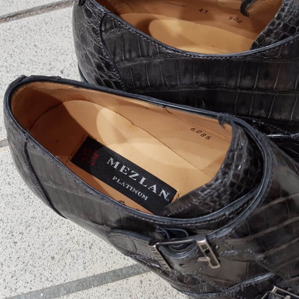 Chaussure à double boucles Mezlan 3998 véritable crocodile gris