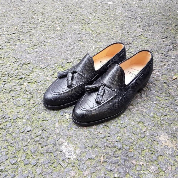 Mocassin à pompons Center 51 3136 Will cuir façon python noir