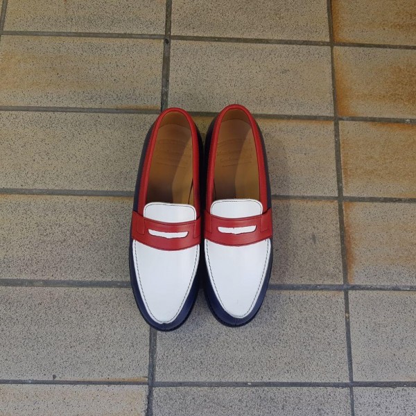 Mocassin Femme Center 51 0622 Wendy cuir multicolore bleu blanc rouge