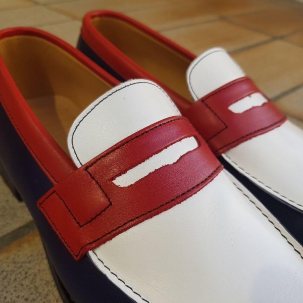 Mocassin Femme Center 51 0622 Wendy cuir multicolore bleu blanc rouge