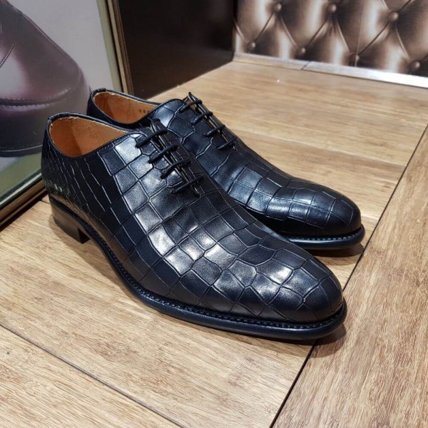 Richelieu Berwick 3407 cuir noir façon crocodile