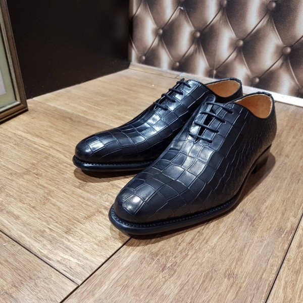 Richelieu Berwick 3407 cuir noir façon crocodile