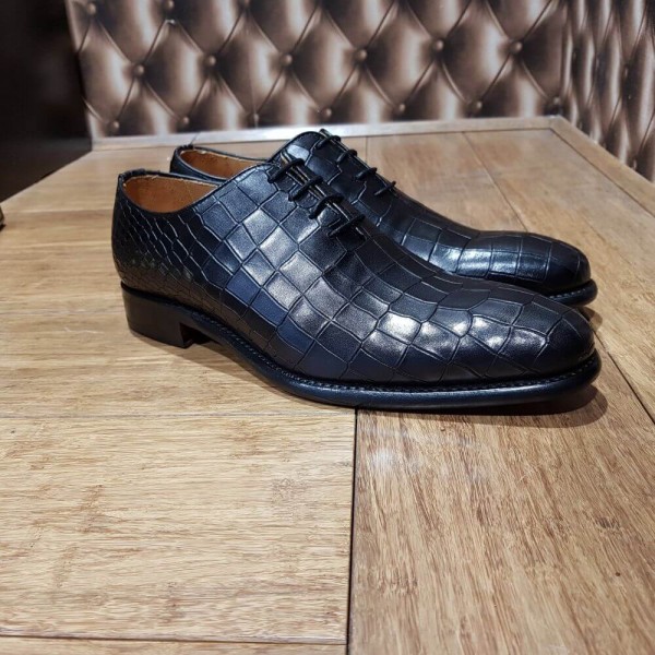 Oxford shoe Berwick 3407 black leather crocodile print finish