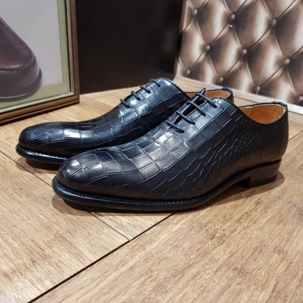 Oxford shoe Berwick 3407 black leather crocodile print finish