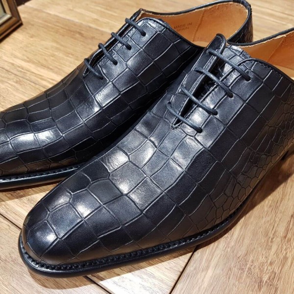 Richelieu Berwick 3407 cuir noir façon crocodile