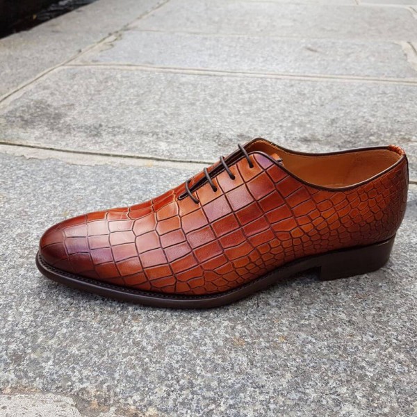 Richelieu Berwick 3407 cuir marron façon crocodile