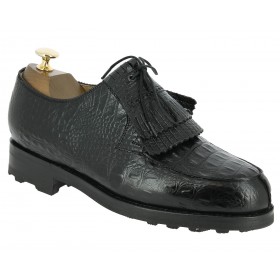 Derbie Center 51 8172 Bob cuir façon crocodile noir avec frange