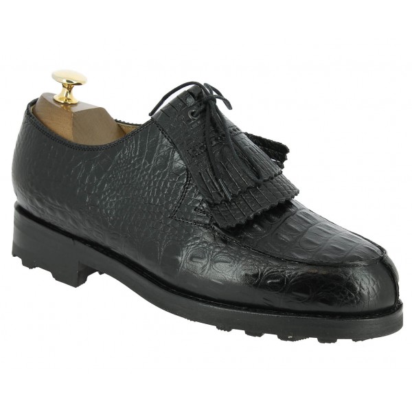 Derbie Center 51 8172 Bob cuir façon crocodile noir avec frange