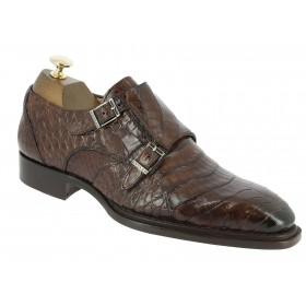 Double Monk strap shoe Mezlan 3998 genuine brown crocodile