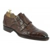 Chaussure à double boucles Mezlan 3998 véritable crocodile marron