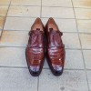 Double Monk strap shoe Mezlan 3998 genuine brown crocodile