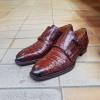 Double Monk strap shoe Mezlan 3998 genuine brown crocodile