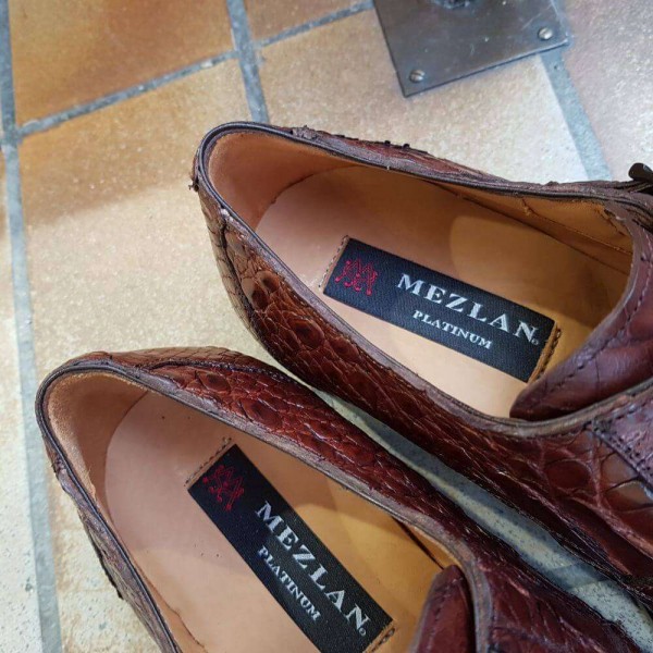 Chaussure à double boucles Mezlan 3998 véritable crocodile marron