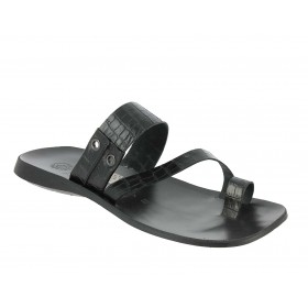 Sandals Zeus 1092 black leather crocodile print finish