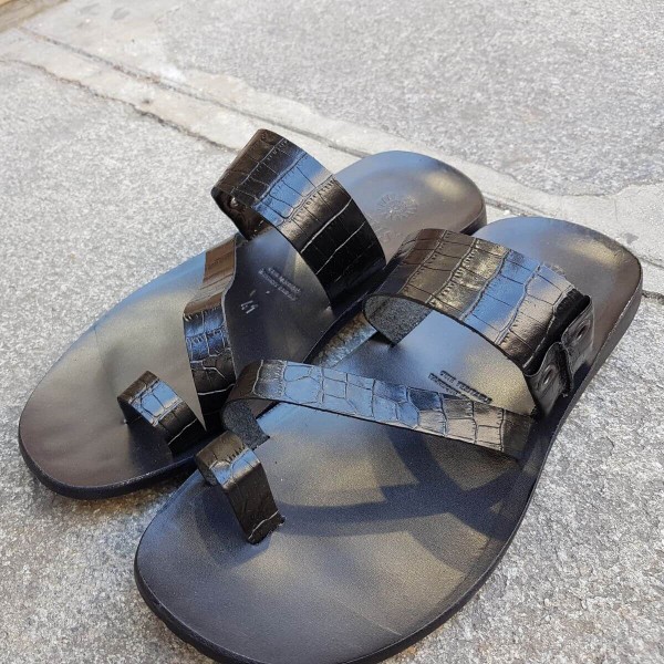 Sandale  Zeus 1092 cuir façon crocodile noir