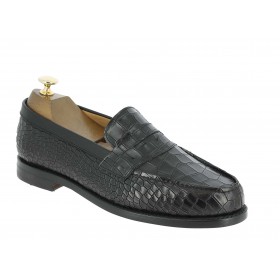 Moccasin shoe Berwick 4456 black leather crocodile print finish