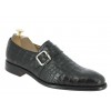 Monk strap shoe Berwick 3520 black leather crocodile print finish