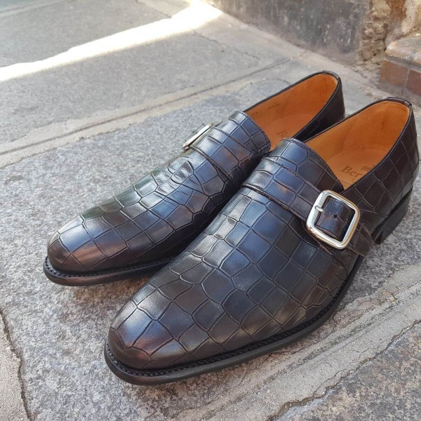 Chaussure à boucle Berwick 3520 cuir façon crocodile noir