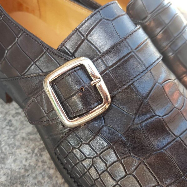 Monk strap shoe Berwick 3520 black leather crocodile print finish