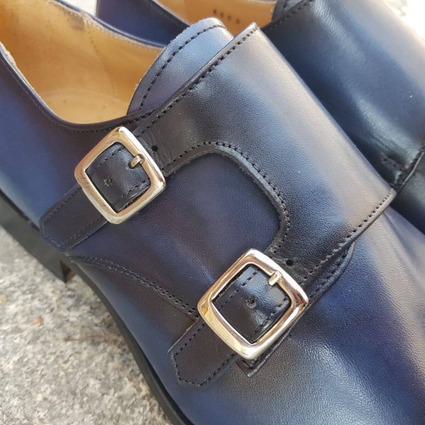 Monk strap shoe Center 51 8669 Bill navy blue leather
