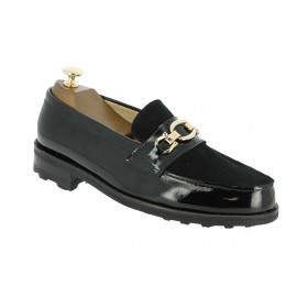 Mocassin Center 51 13083 bi-matière cuir vernis et daim noir