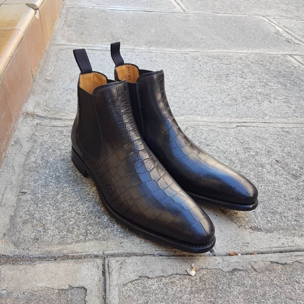 Boot Berwick 946 black leather crocodile print finish